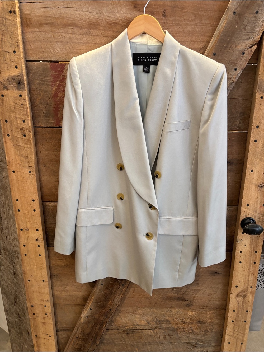 Like new Linda Allard, pearl gray silk pantsuit